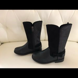 9.5 all black little girl boots with bow & glitter